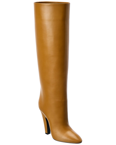Shop Saint Laurent 68 Tube Leather Knee-high Boot In Brown