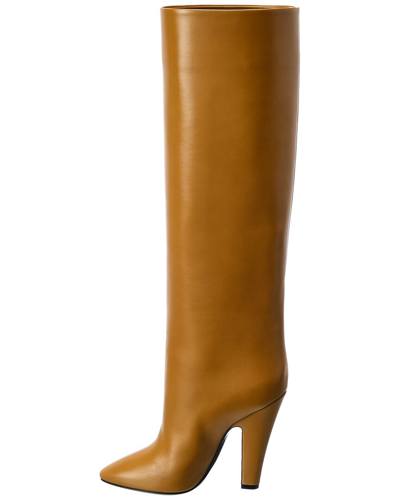 Shop Saint Laurent 68 Tube Leather Knee-high Boot In Brown