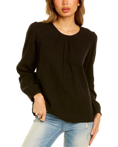 Shop Lilla P Shirred Sleeve Top In Black