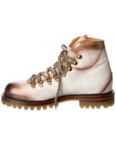 Shop Antonio Maurizi Low Croc-embossed Leather Hiking Boot In Brown