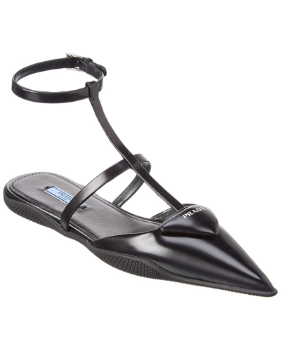 Shop Prada Leather Pointy-toe Ballet Flat In Nocolor