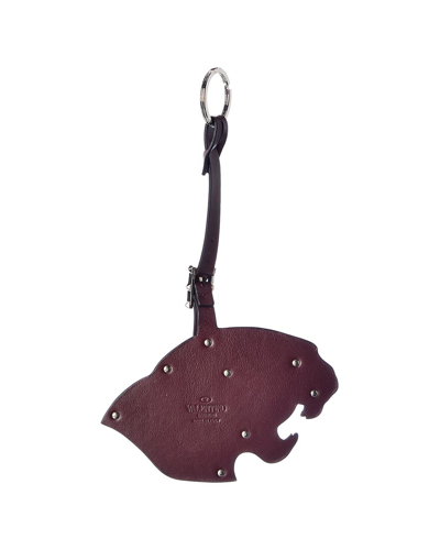 Shop Valentino Panther Leather Bag Charm In Red