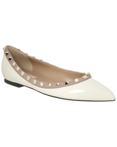 Shop Valentino Rockstud Patent Flat In White