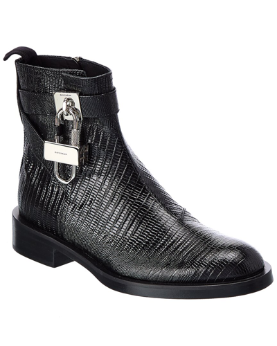 Shop Givenchy Lock Croc-embossed Leather Bootie In Black