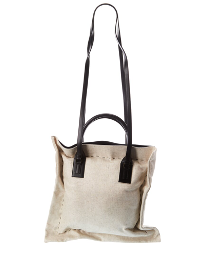 Shop Jacquemus Le Coussin Canvas Tote In Beige