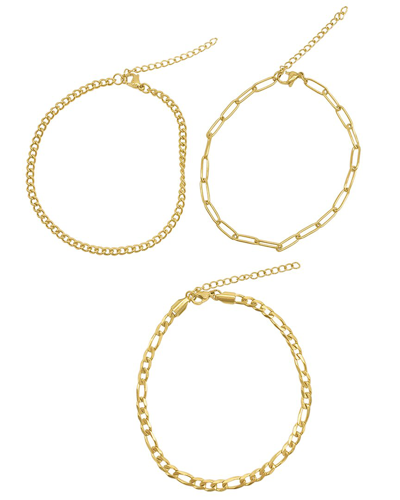 Adornia 14k Plated Mixed Chain Ankle Bracelet Set
