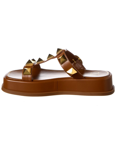 Shop Valentino Roman Stud Leather Slide In Brown
