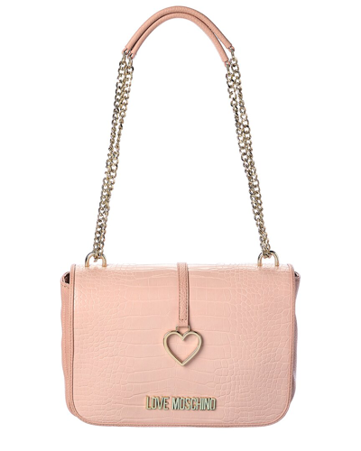 Shop Love Moschino Croc-embossed Shoulder Bag In Pink