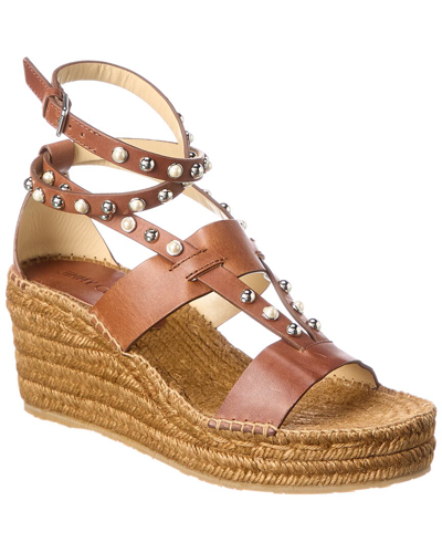 Shop Jimmy Choo Danica 80 Leather Wedge Sandal In Brown