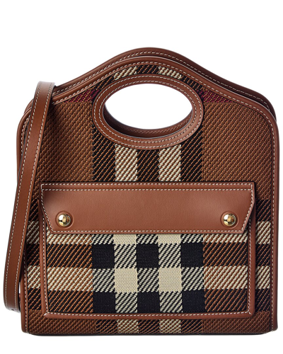 Shop Burberry Mini Vintage Check & Leather Pocket Bag In Brown