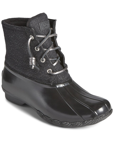 Shop Sperry Saltwater Sparkle Rubber Boot In Black