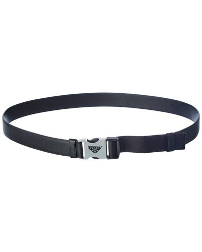 Shop Prada Logo Saffiano Leather Belt In Black