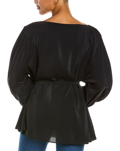 Shop Josie Natori Tie-waist Silk-blend Top In Black