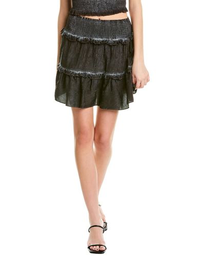 Shop Nicole Miller Jacquard Garment-dyed Silk-blend Mini Skirt In Black