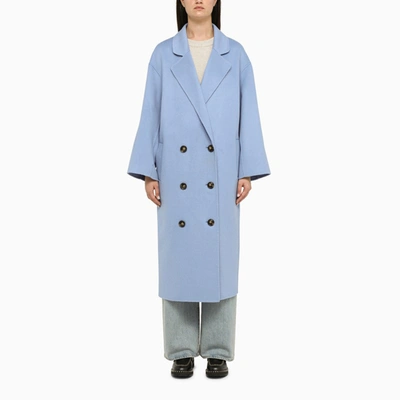 Shop Loulou Studio Oversized Wool And Cashmere Sky-coloured Coat In Light Blue