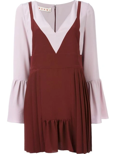 Marni Contrast-panel Crepe Tunic Dress In Red