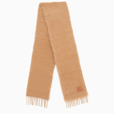 Shop Loewe Camel-coloured Wool And Mohair Scarf In Beige