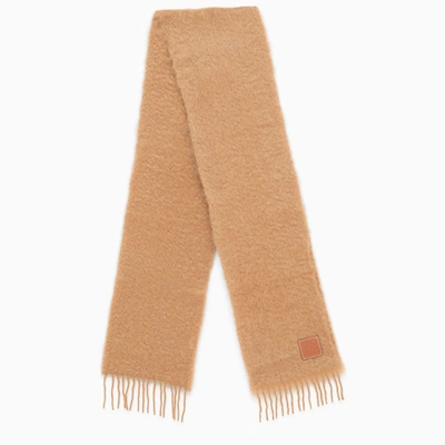 Loewe Womens Camel Anagram Logo Patch Mohair Wool Blend Scarf In Beige
