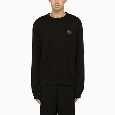 Shop Dolce & Gabbana Black Sweatshirt With Logoed Plaque