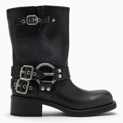 Shop Miu Miu Black Leather Biker Boot