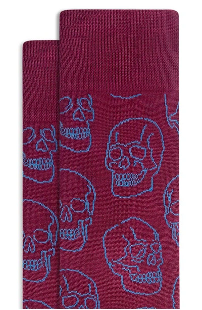 Shop Bugatchi Skull Pattern Dress Socks In Plum
