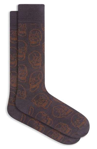 Shop Bugatchi Skull Pattern Dress Socks In Graphite