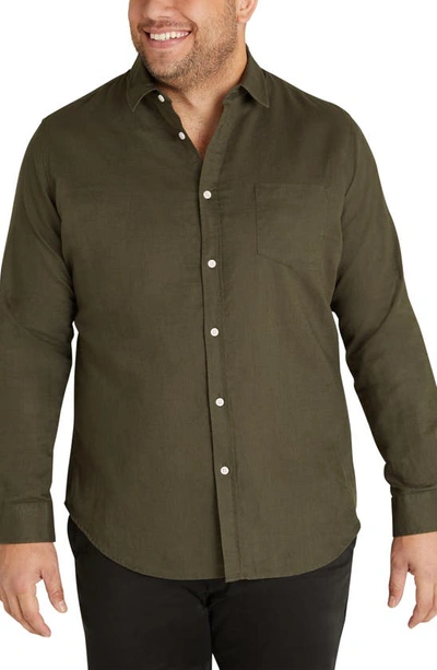 Shop Johnny Bigg Anders Linen Blend Button-up Shirt In Olive