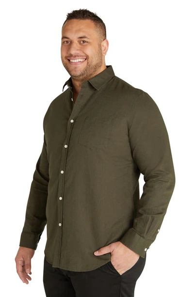Shop Johnny Bigg Anders Linen Blend Button-up Shirt In Olive