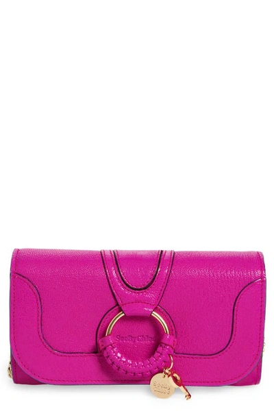 Shop See By Chloé Hana Large Leather Wallet On A Chain In Fuchsia Purple