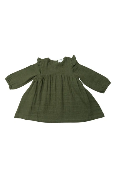Shop Angel Dear Ruffle Trim Organic Cotton Muslin Dress In Green