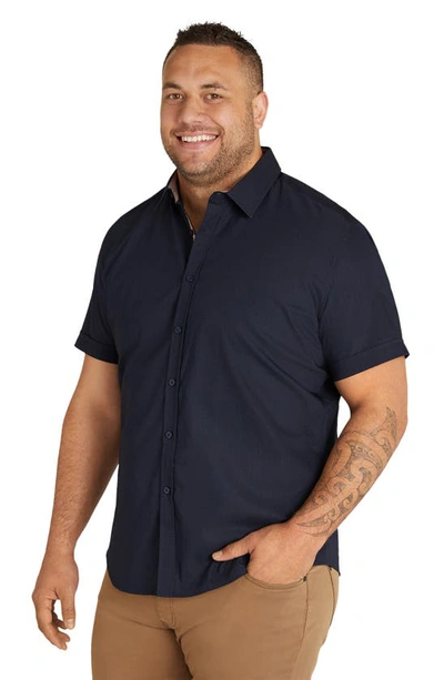 Shop Johnny Bigg Emile Stretch Short Sleeve Button-up Shirt In Navy