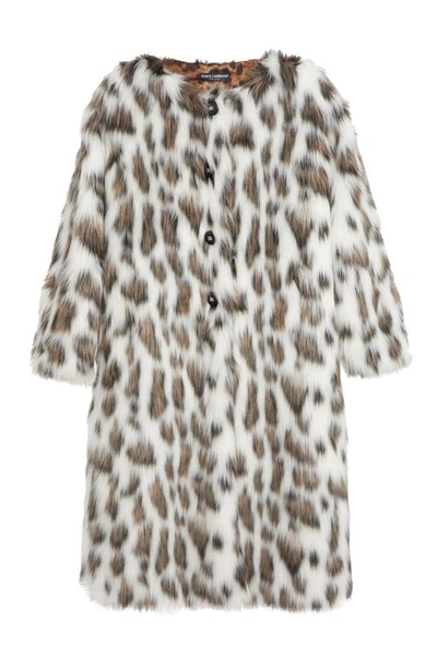 Shop Dolce & Gabbana Lynx Print Faux Fur Coat In S8350 Jacquard