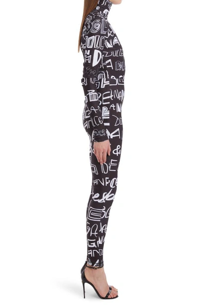 Shop Dolce & Gabbana Graffiti Print Mock Neck Long Sleeve Jumpsuit In Hnsaa Logo2 Bco Fdo.nero