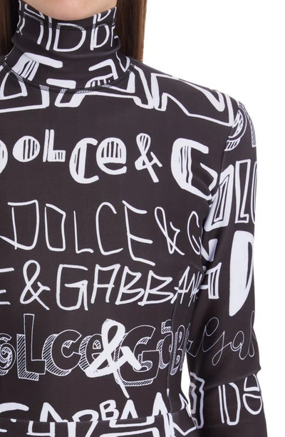 Shop Dolce & Gabbana Graffiti Print Mock Neck Long Sleeve Jumpsuit In Hnsaa Logo2 Bco Fdo.nero