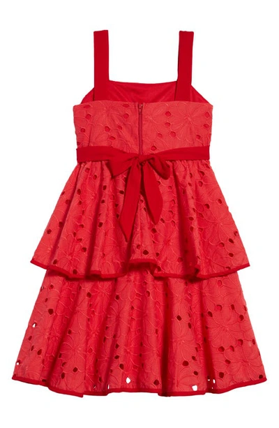 Shop Marchesa Kids' Eyelet Embroidered Tiered Dress In Red