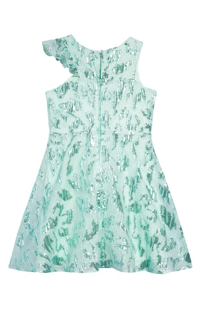Shop Marchesa Kids' Jacquard Ruffle Dress In Aqua