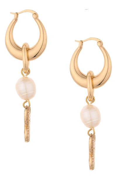 Shop Ettika Butterfly & Imitation Pearl Drop Earrings In Gold