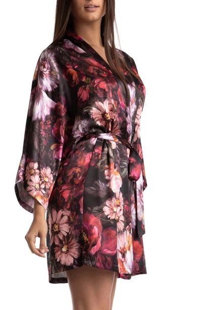 Shop Midnight Bakery Floral Satin Wrap In Black