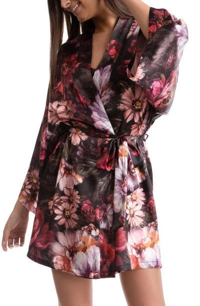Shop Midnight Bakery Floral Satin Wrap In Black