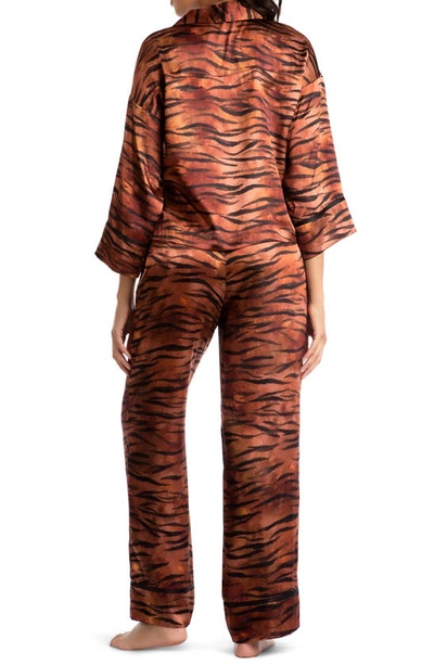 Shop Midnight Bakery Tiger Print Satin Pajamas In Rust
