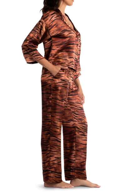 Shop Midnight Bakery Tiger Print Satin Pajamas In Rust