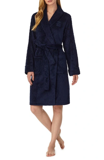 Shop Lauren Ralph Lauren Clipped So Soft Robe In Navy