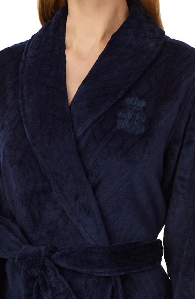Shop Lauren Ralph Lauren Clipped So Soft Robe In Navy