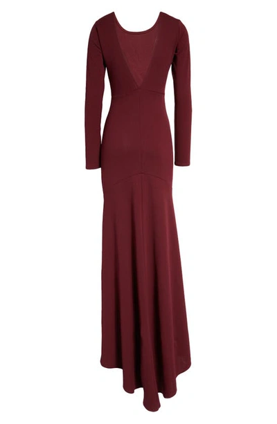 Shop Lulus Wait For Me Open Back Long Sleeve Body-con Gown In Burgundy