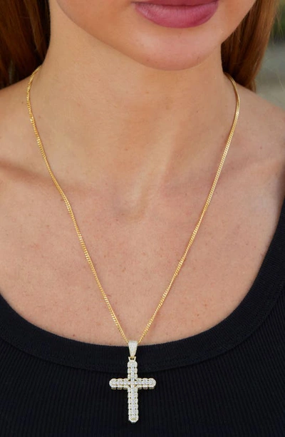 Savvy Cie Jewels Pavé Cubic Zirconia Cross Pendant Necklace In Yellow