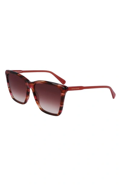 Longchamp Le Pliage 56mm Gradient Rectangular Sunglasses In Red Horn