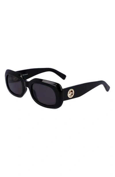 Shop Longchamp Medallion 52mm Rectangular Sunglasses In Black