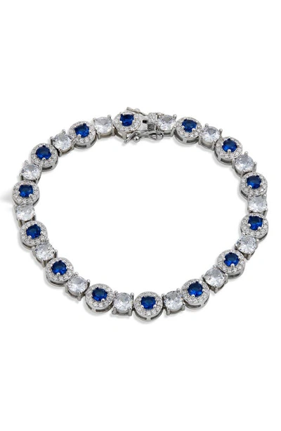 Shop Savvy Cie Jewels Cubic Zirconia Halo Tennis Bracelet In Blue