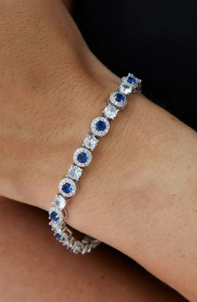 Savvy Cie Jewels Cubic Zirconia Halo Tennis Bracelet In Blue