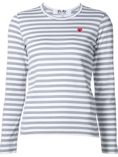 Comme Des Garçons Play Comme Des Garcons Play White And Grey Striped Heart Patch T-shirt In Grey
